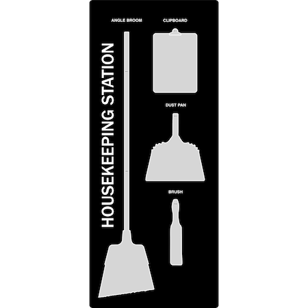 5S Supplies 5S Housekeeping Shadow Board Broom Station Version 13 - Black Board / Gray Shadows No Broom HSB-V13-BLACK/GRAY-BO